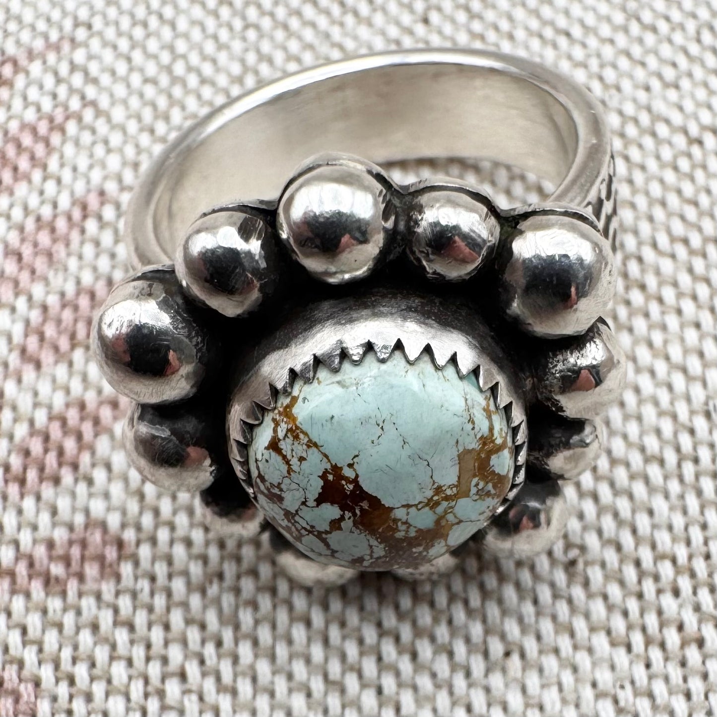 Vintage silver turquoise ring – bold Navajo-style, size N.5/7