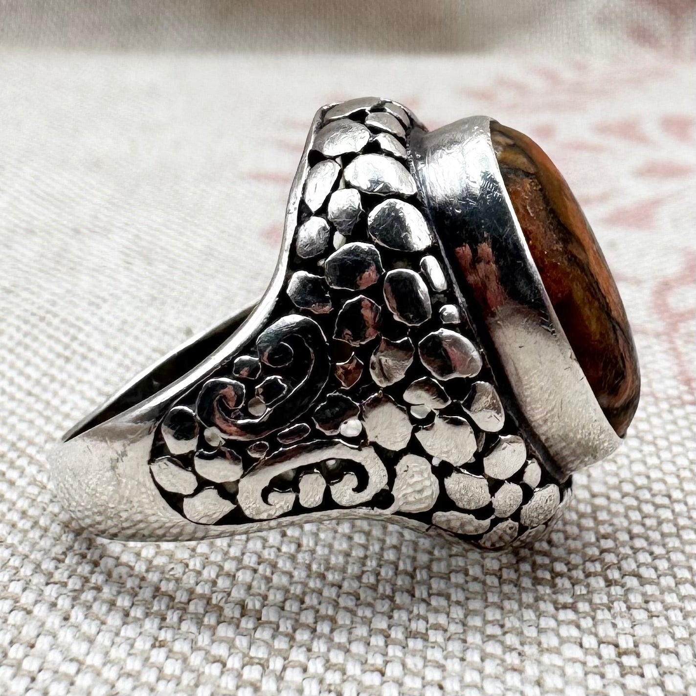 Bold silver ring with jasper, size L.5/6