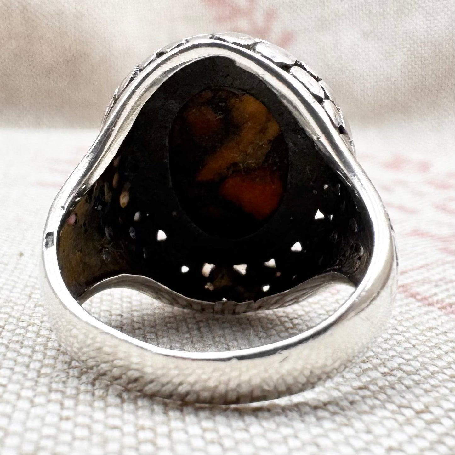 Bold silver ring with jasper, size L.5/6