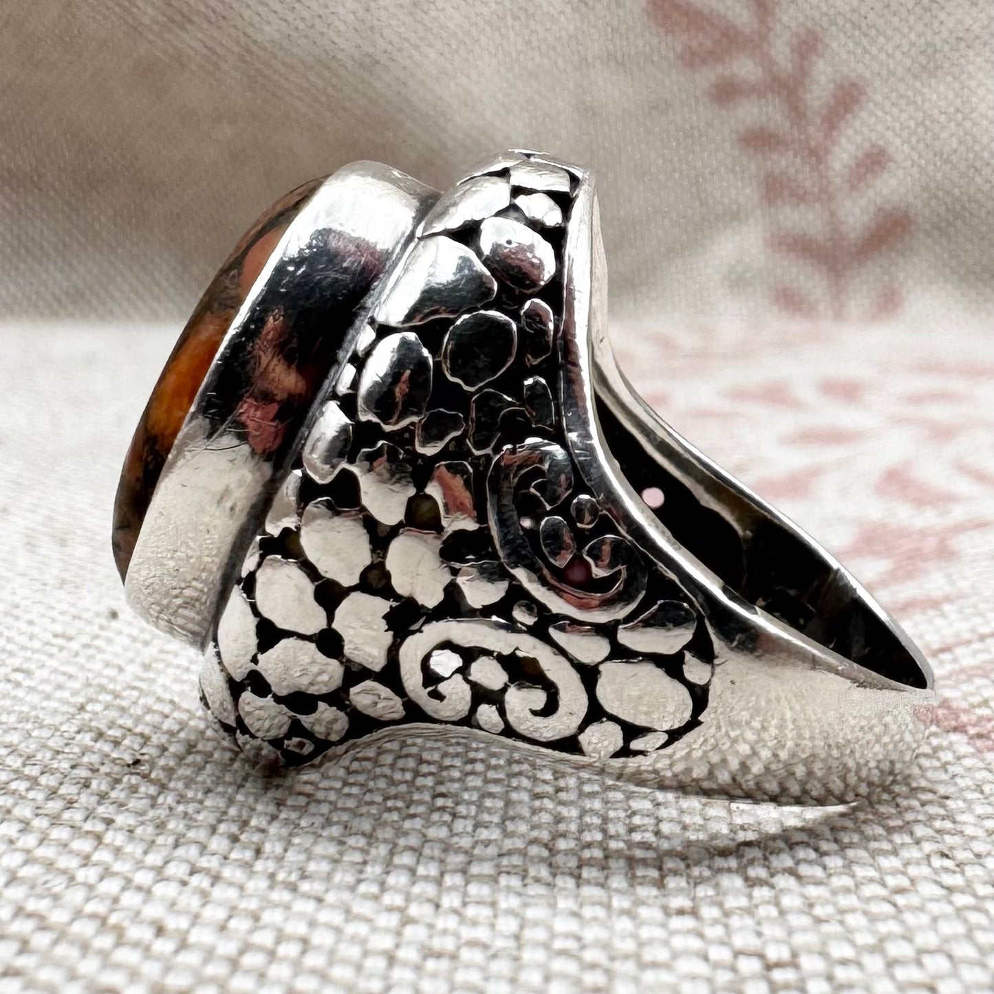 Bold silver ring with jasper, size L.5/6