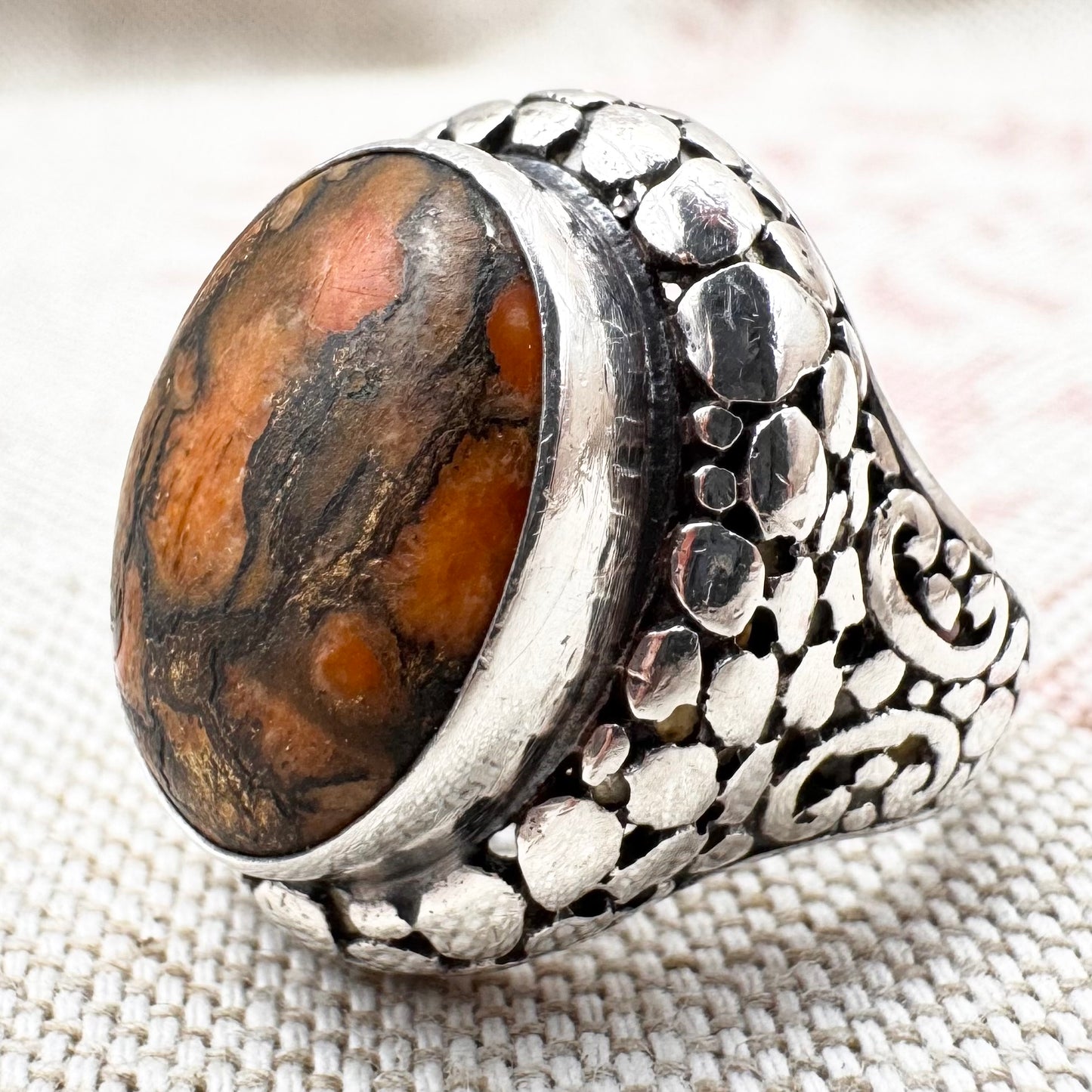 Bold silver ring with jasper, size L.5/6