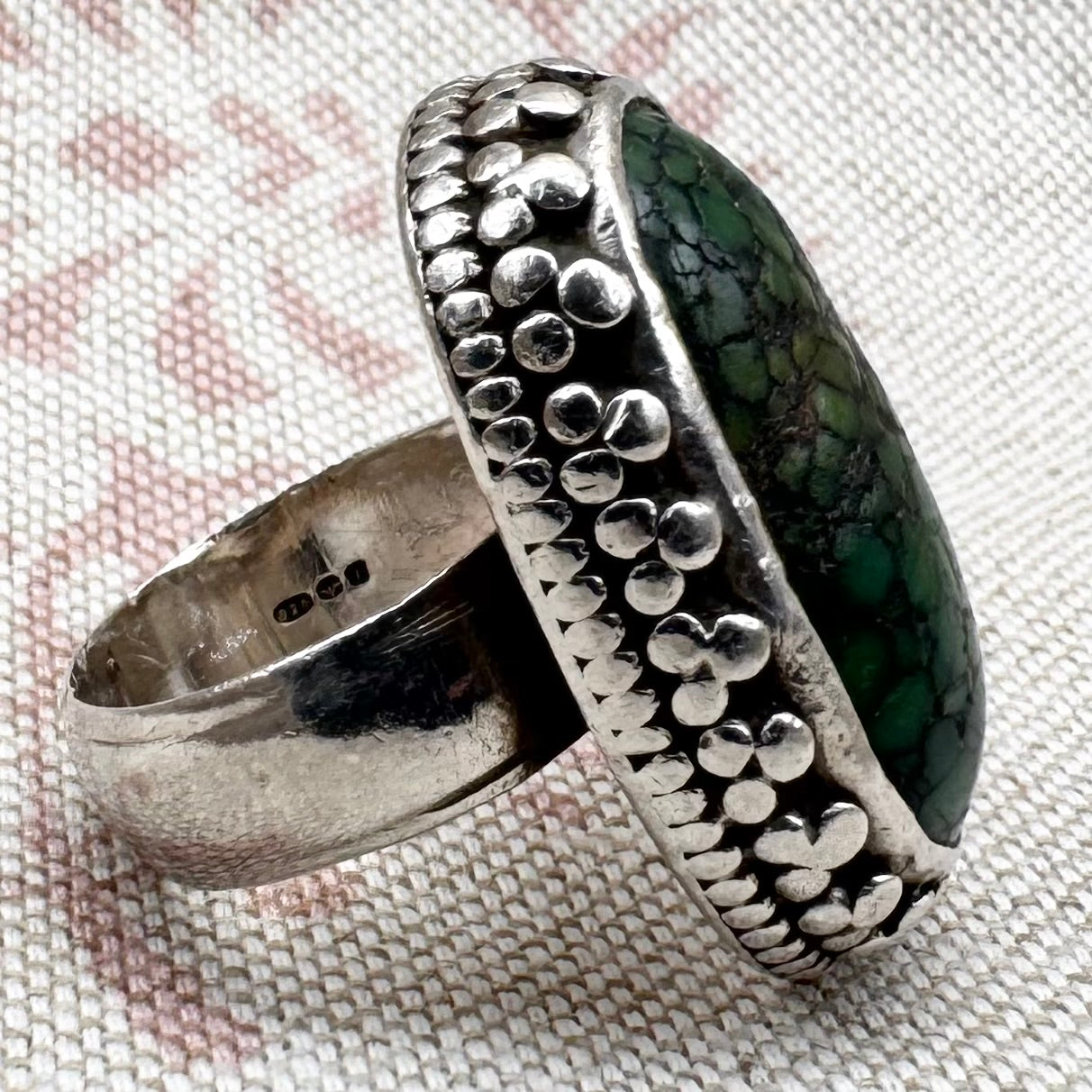 Large oval turquoise ring, hallmarked London 2016, size O (US 7)