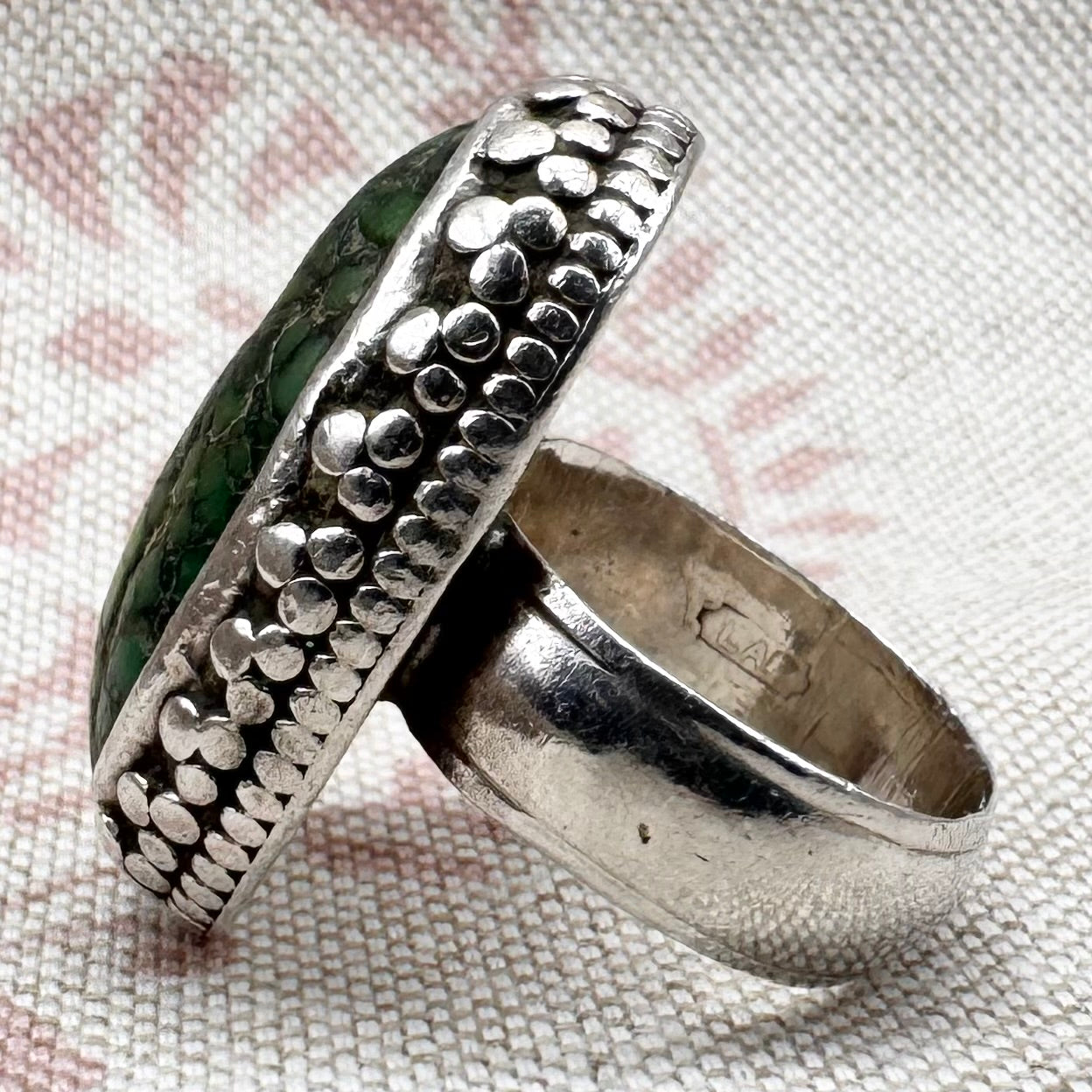 Large oval turquoise ring, hallmarked London 2016, size O (US 7)