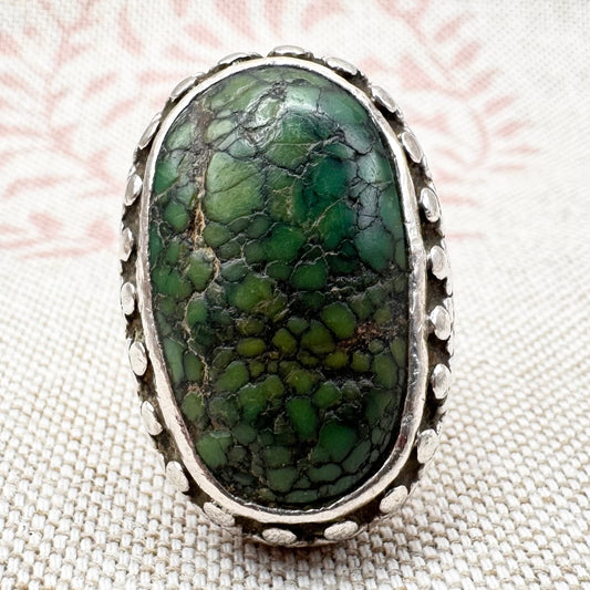 Large oval turquoise ring, hallmarked London 2016, size O (US 7)