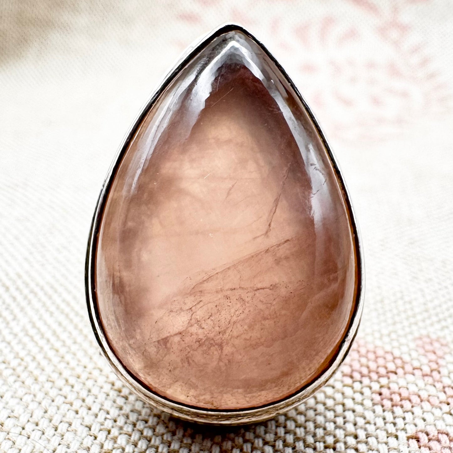 Vintage pear-cut rose quartz ring, Birmingham hallmark, size Q.5 (US 8.5)