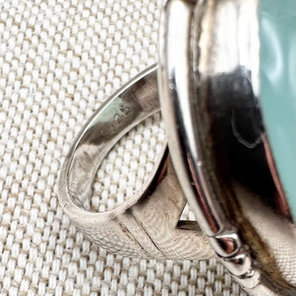 Aqua chalcedony and silver ring, size M.5 (US 6.5)