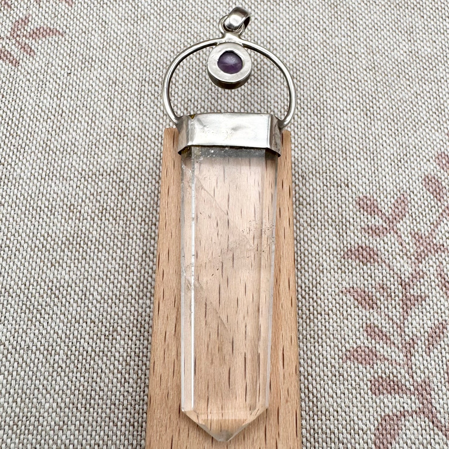 Silver pendant with clear quartz and amethyst