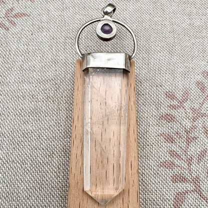 Silver pendant with clear quartz and amethyst