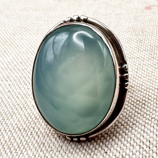 Aqua chalcedony and silver ring, size M.5 (US 6.5)