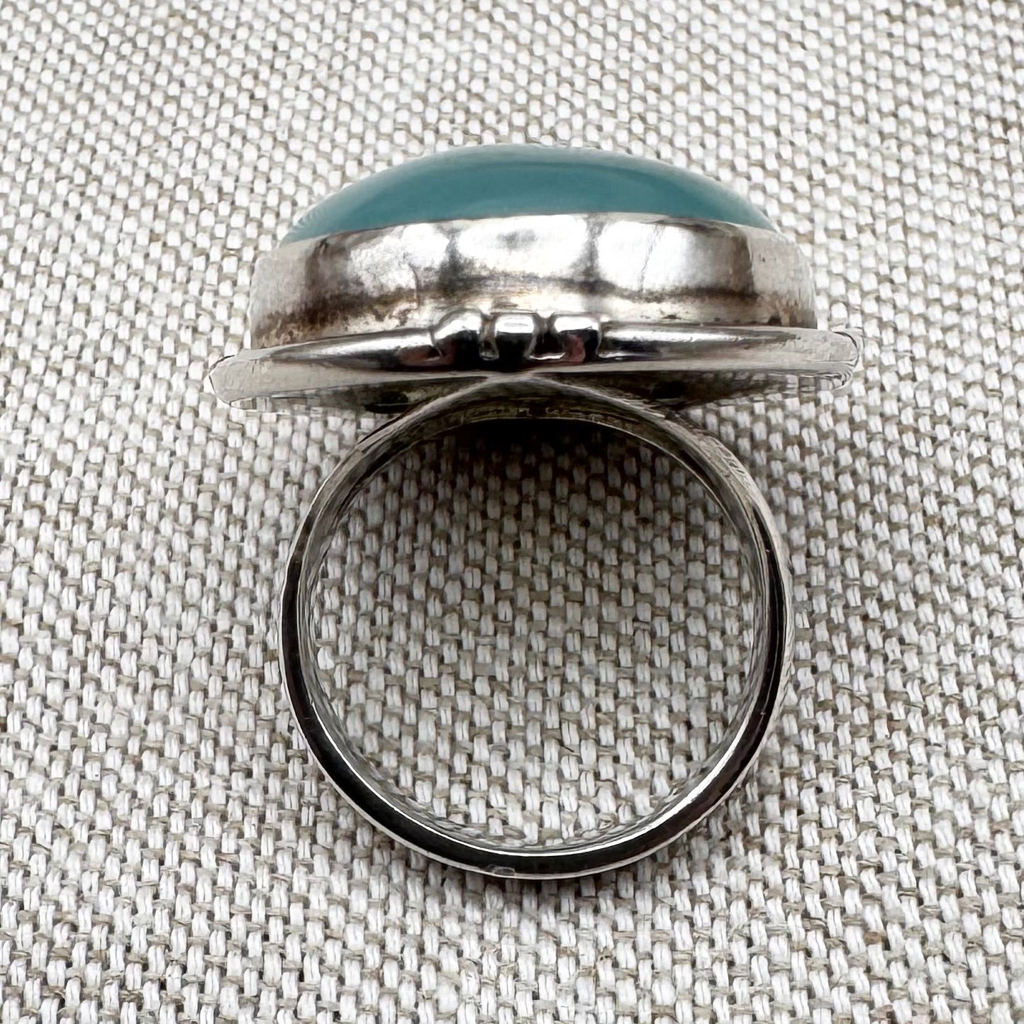 Aqua chalcedony and silver ring, size M.5 (US 6.5)
