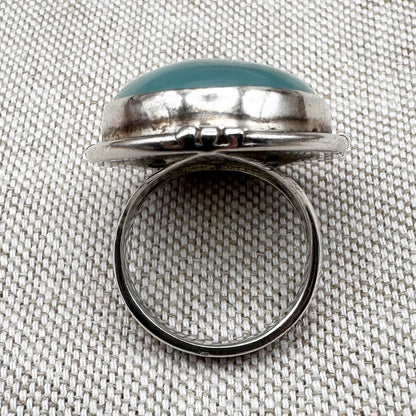 Aqua chalcedony and silver ring, size M.5 (US 6.5)