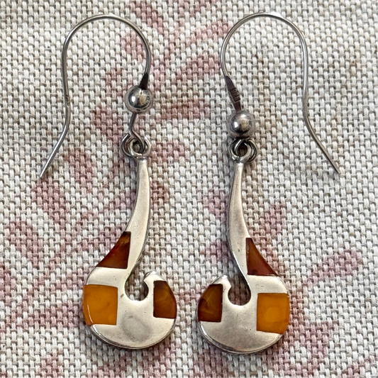 Amber inlay earrings – retro drop design