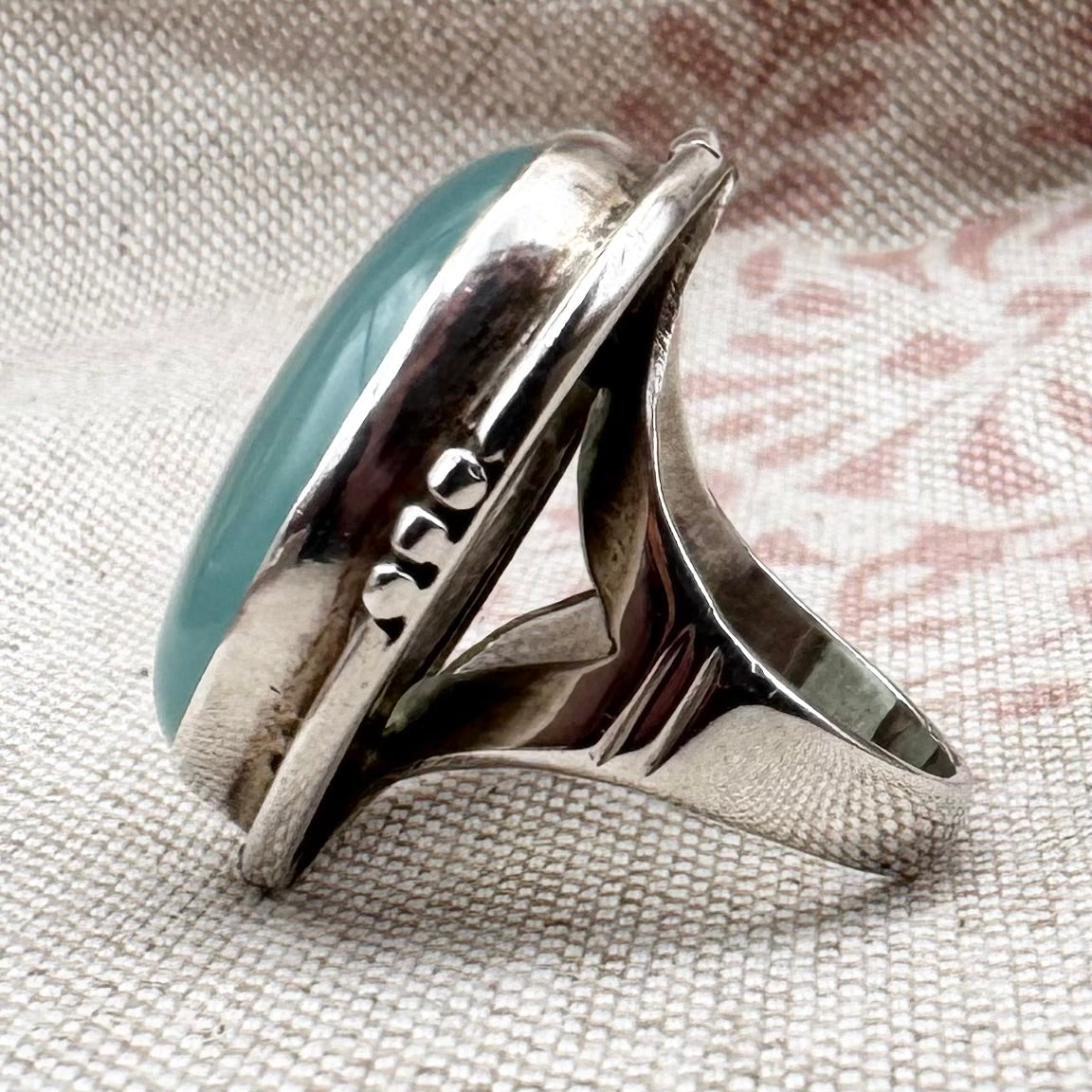 Aqua chalcedony and silver ring, size M.5 (US 6.5)