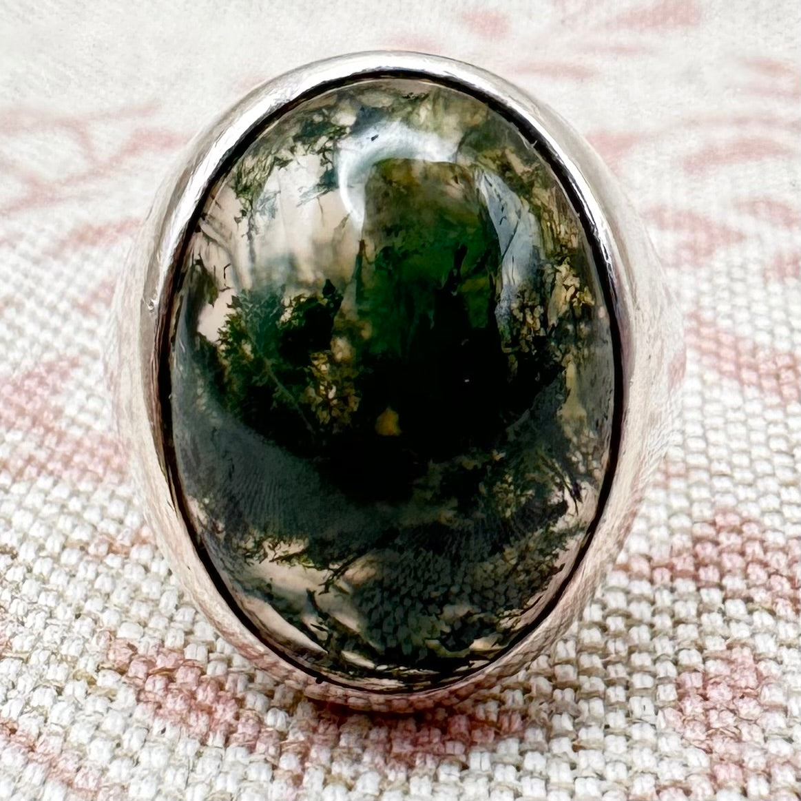 Moss agate ring, Sheffield 1976, size O/7