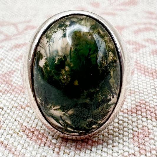 Moss agate ring, Sheffield 1976, size O/7
