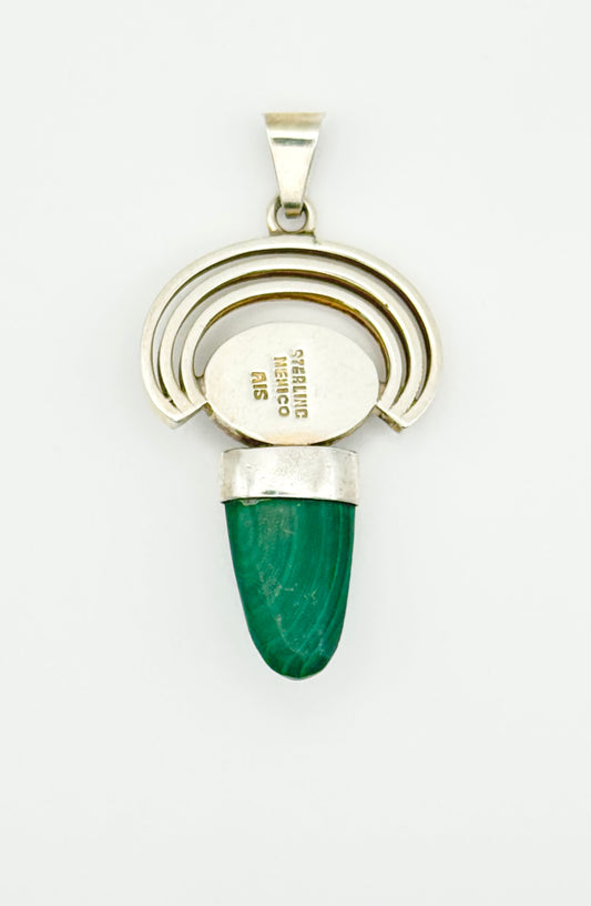 1970s vintage Mexican silver pendant with onyx, amethyst & malachite – handmade