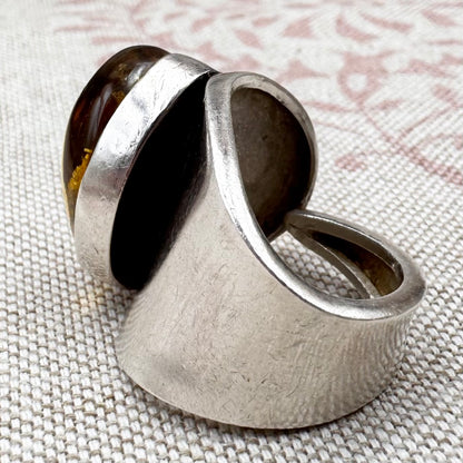 Chunky and adjustable amber ring, size L/5.5