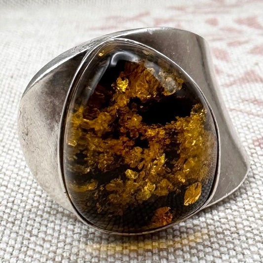 Chunky and adjustable amber ring, size L/5.5