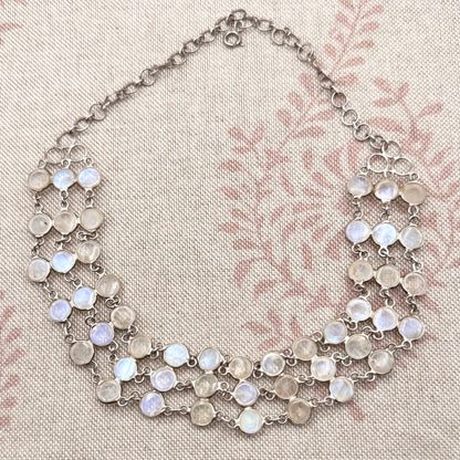 Elegant triple row moonstone choker – adjustable, London 2006
