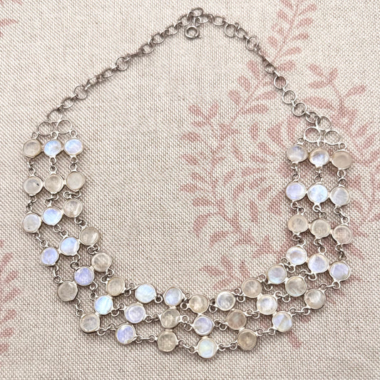 Elegant triple row moonstone choker – adjustable, London 2006