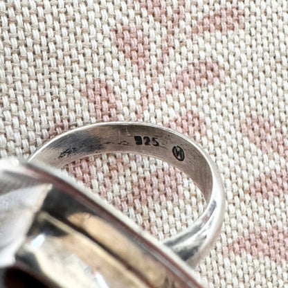 Triangular labradorite statement ring, size L.5/6 (adjustable)