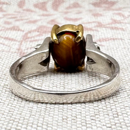Spinner ring with carnelian and tiger eye, size S/9