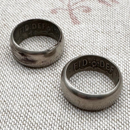 Half-crown coin rings – 1948 & 1950 coin jewellery, size N/6.5