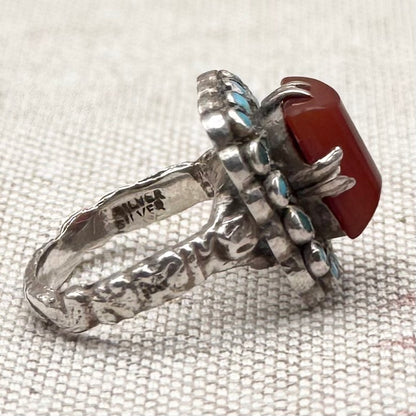 Carnelian and turquoise vintage ring, size J/4.5