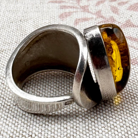 Chunky and adjustable amber ring, size L/5.5