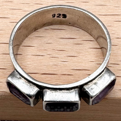 Amethyst ring – triple stone design, size L.5/6