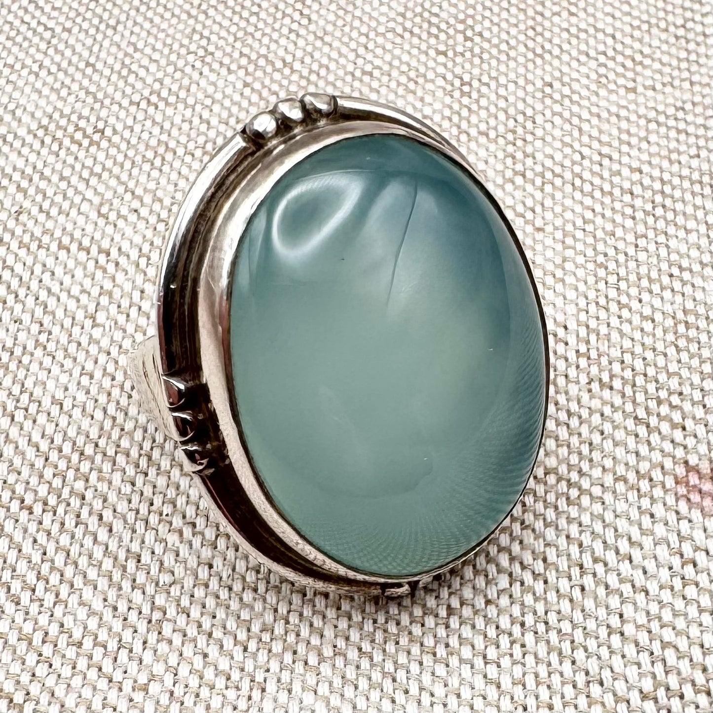 Aqua chalcedony and silver ring, size M.5 (US 6.5)