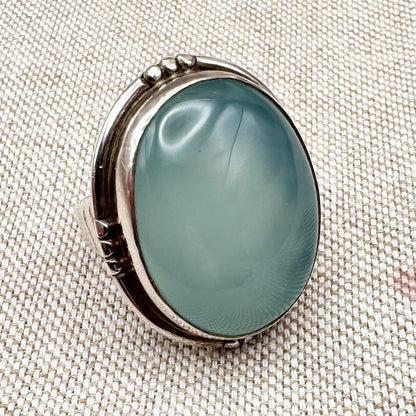 Aqua chalcedony and silver ring, size M.5 (US 6.5)