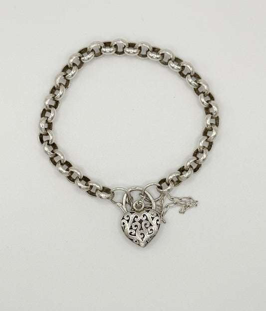 Heart lock belcher bracelet