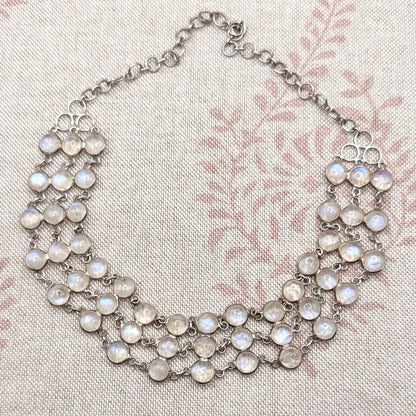 Elegant triple row moonstone choker – adjustable, London 2006