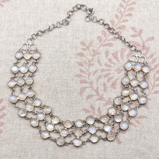 Elegant triple row moonstone choker – adjustable, London 2006