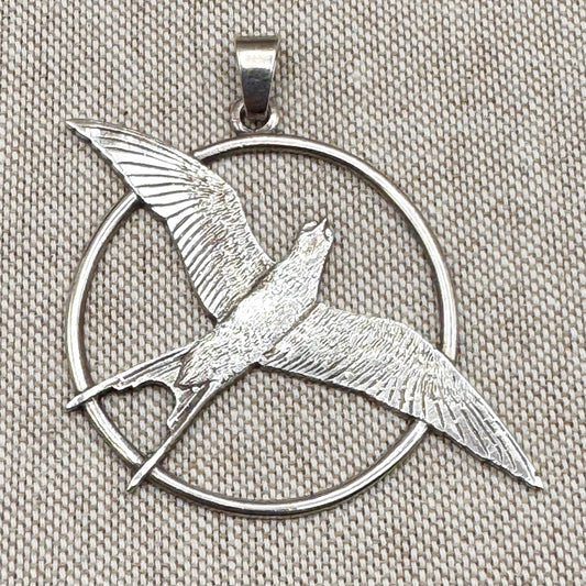 Silver swallow pendant and love token – hand-engraved, hallmarked Edinburgh 1975