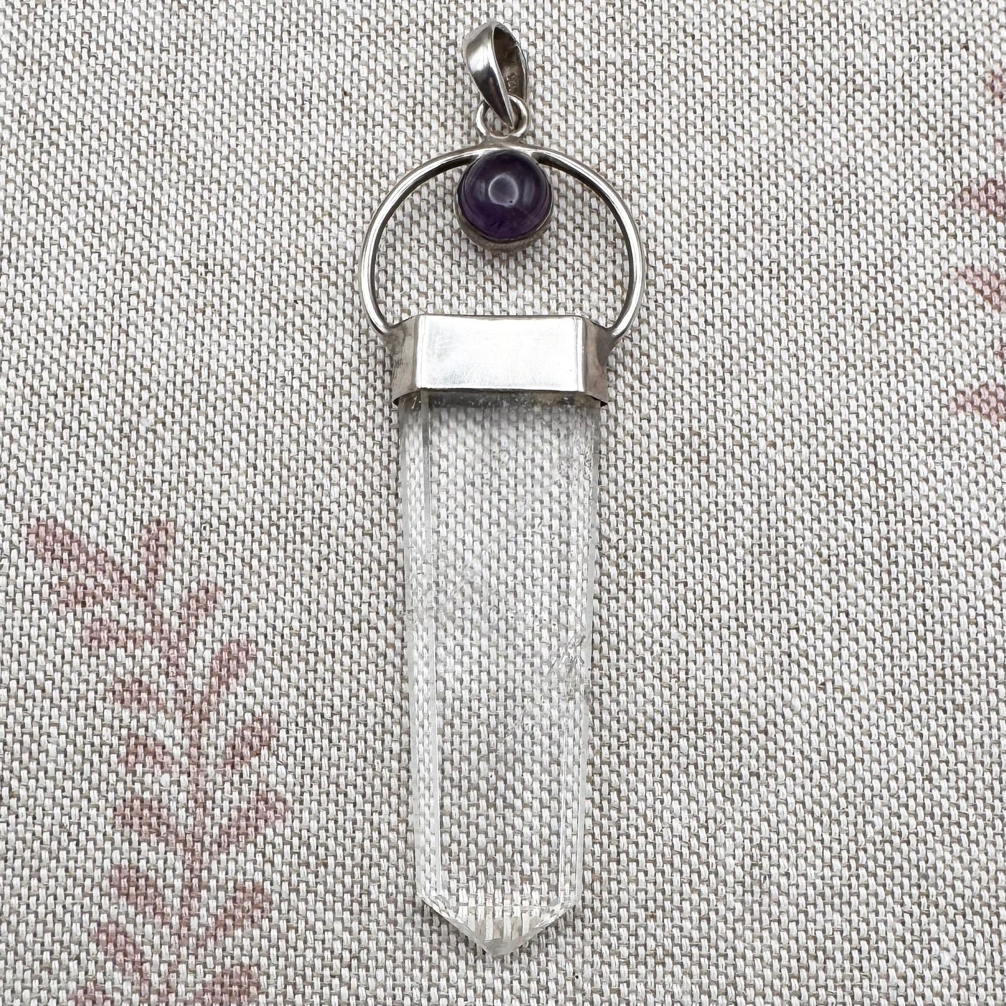 Silver pendant with clear quartz and amethyst