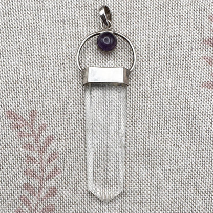 Silver pendant with clear quartz and amethyst