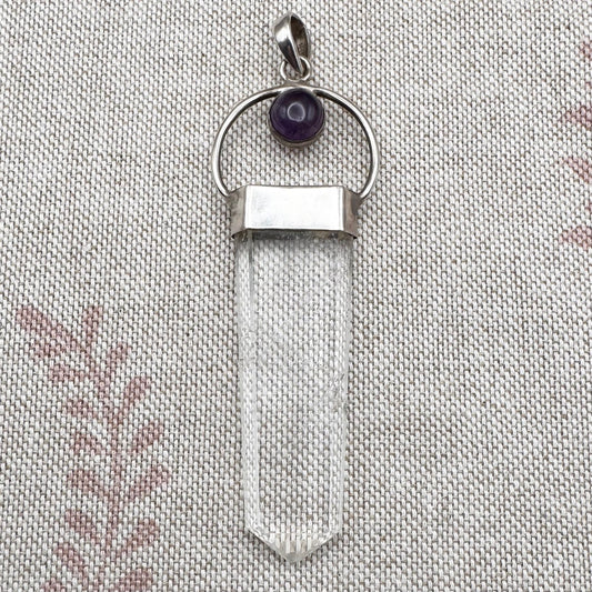 Silver pendant with clear quartz and amethyst