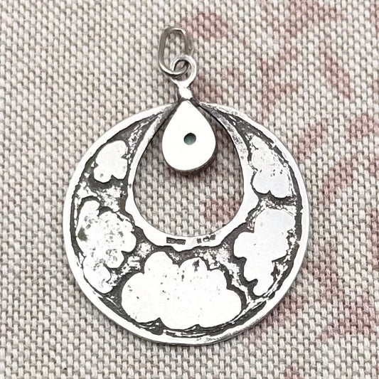 Handmade silver pendant with flying geese and turquoise – Birmingham 1986