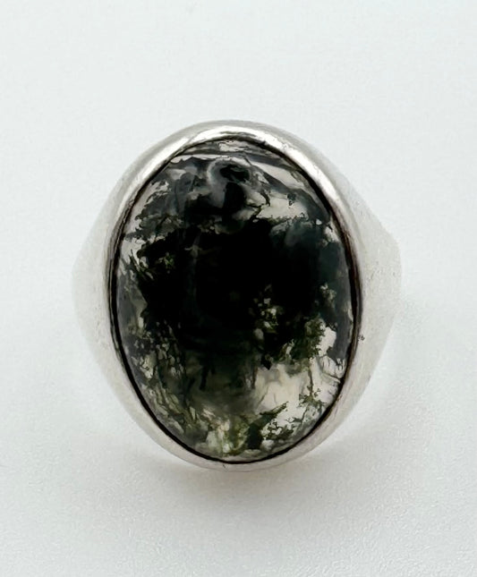 Moss agate ring, Sheffield 1976, size O/7
