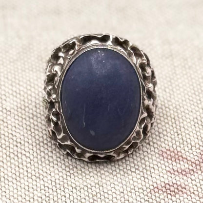 Vintage hallmarked ring with unique muted blue stone, size K.5/5.5