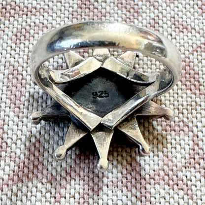 Turquoise ring in starburst floral design, size P/7.5