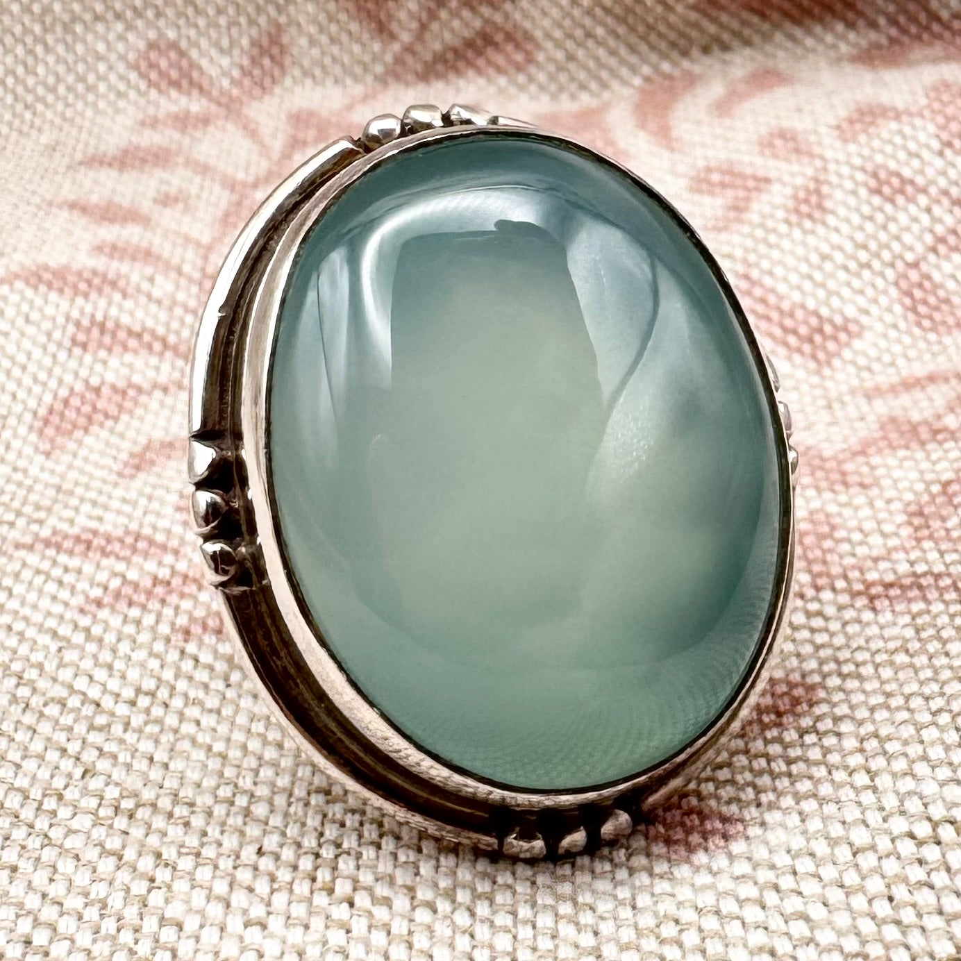 Aqua chalcedony and silver ring, size M.5 (US 6.5)