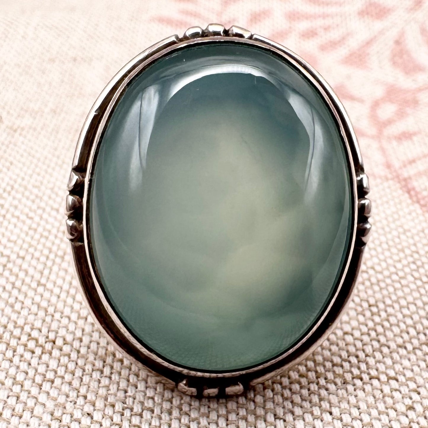 Aqua chalcedony and silver ring, size M.5 (US 6.5)