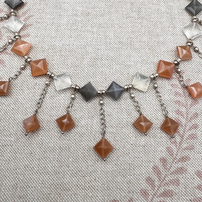 Pyramid-cut quartz fringe necklace