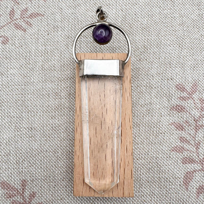 Silver pendant with clear quartz and amethyst