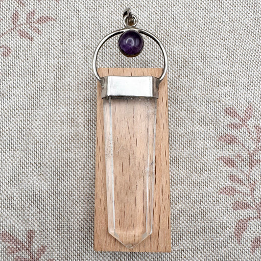 Silver pendant with clear quartz and amethyst