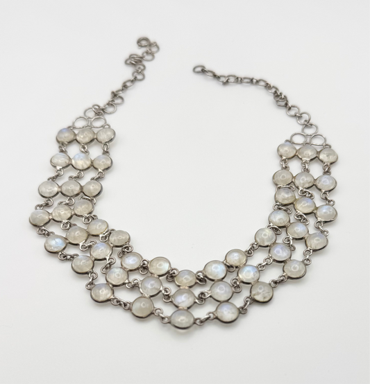 Elegant triple row moonstone choker – adjustable, London 2006
