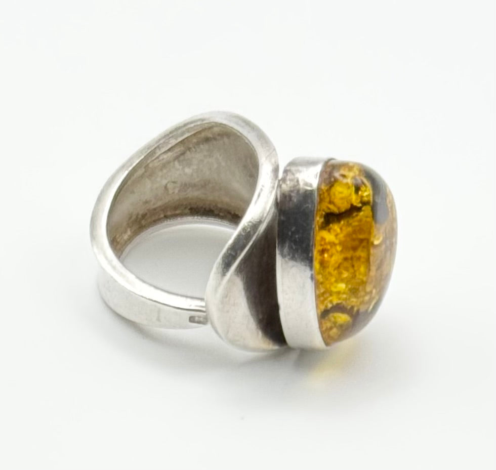 Chunky and adjustable amber ring, size L/5.5